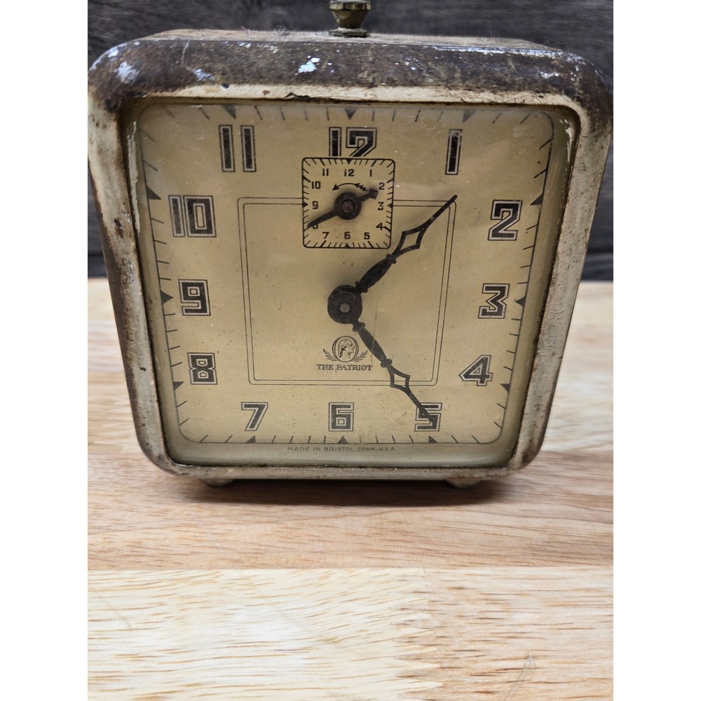 Vintage Ingraham The Patriot Alarm Clock Metal Square Art Deco Bristol Conn part
